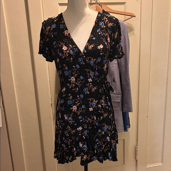 Floral Xhilaration Wrap Dress - Black and Blue - Picture 1 of 12